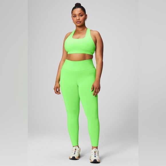 Fabletics Active Set Neon Green Boost High-Waisted 7/8 Legging Sports Bra - Picture 3 of 16